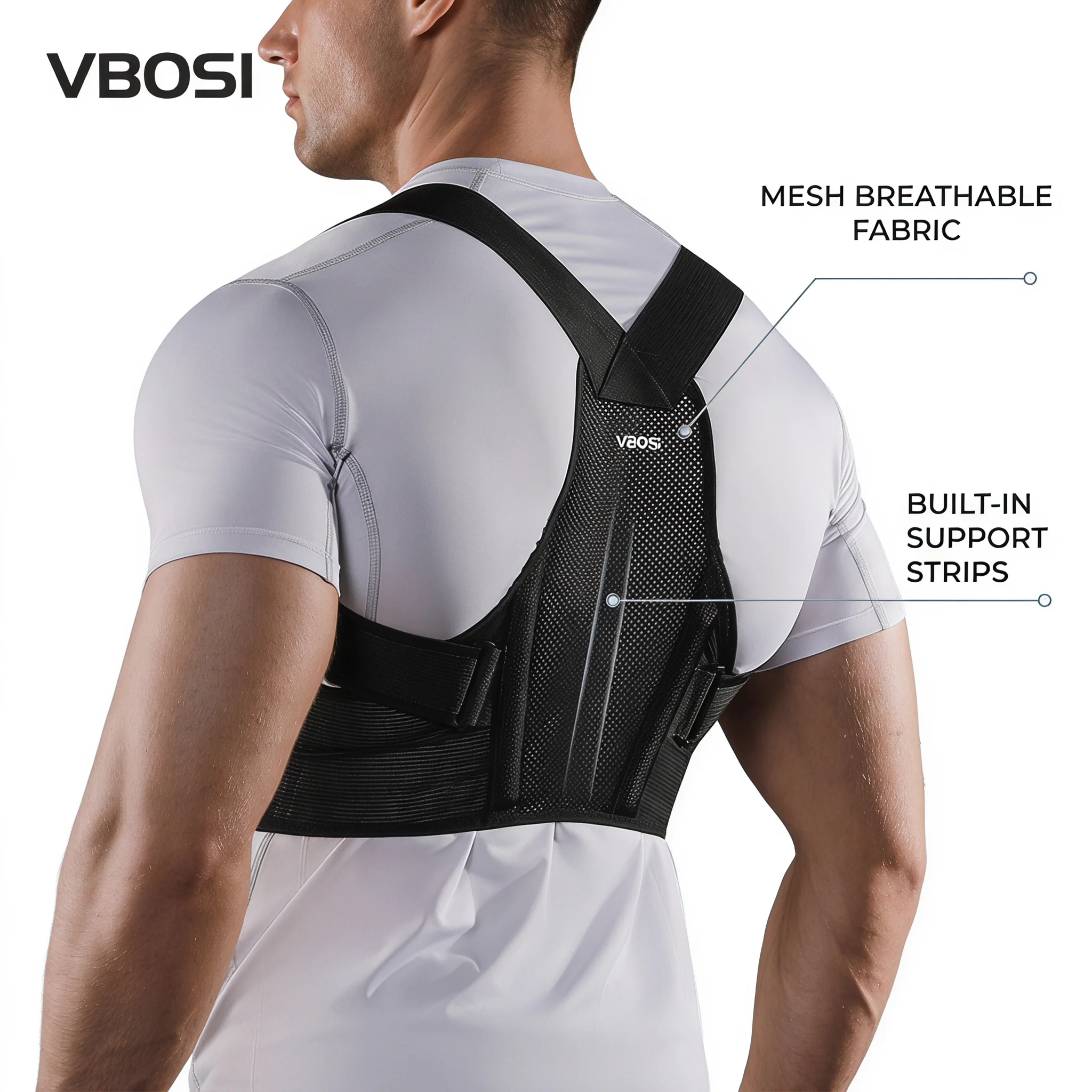 Posture Corrector Back Brace - Regulowany korektor postawy VBOSI, oddychający siatkowy